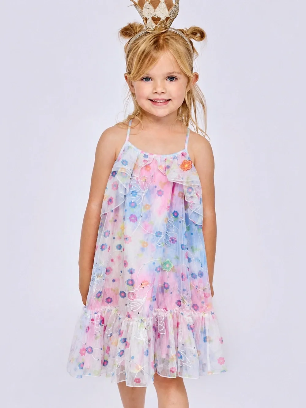 Baby Sara Pink Floral Butterfly Sequin Princess Tie Dye Girls Dress Size 7